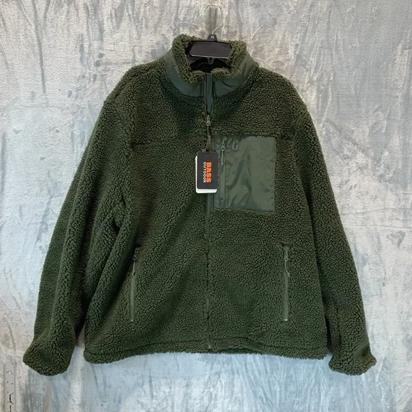 Bass Outdoor Men's Sherpa Jacket XXL Green Full Zip Insulated Fleece Pockets - Picture 1 of 10